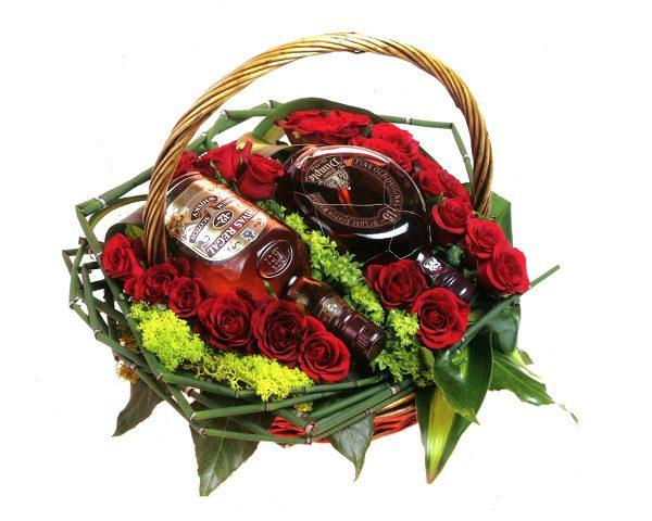 Basket with drinks Frentzos Flowers-Florist in Athens-Agia Paraskevi-Greece Flower Arrangements