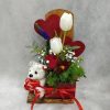 Handmade Wooden Base with Teddy Bear Frentzos Flowers-Florist in Athens-Agia Paraskevi-Greece In love