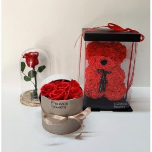 Rose Bear Medium + Forever Rose + Σαπουνίνια  – Red