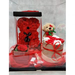 Surprise box with Rose Bear Medium + Forever Rose + Soap + Lutrinos + Chocolates
