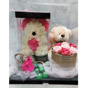 Κουτί Έκπληξη με Rose Bear Medium + Forever Rose + Σαπουνίνια + Αρκουδάκι + Σοκολατάκια