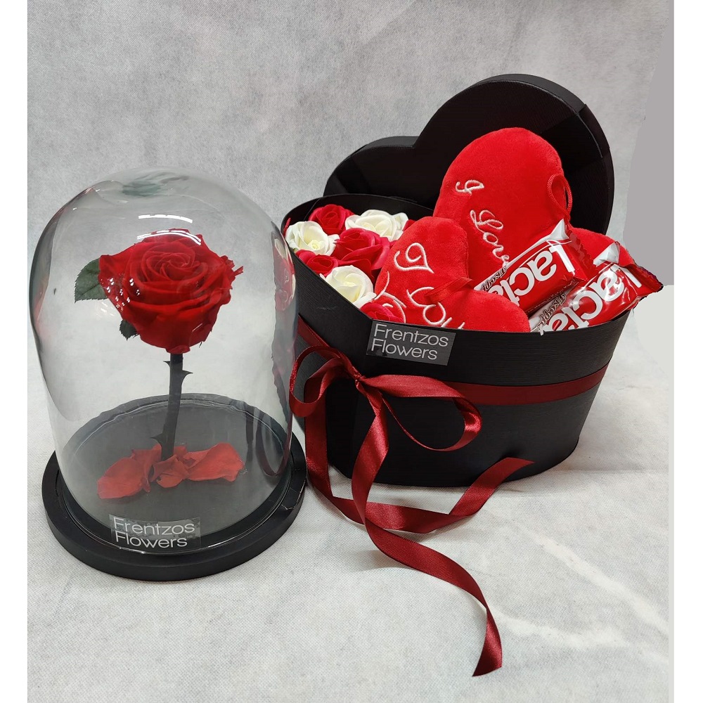 valentines present with forever rose soap roses and lacta chocolate