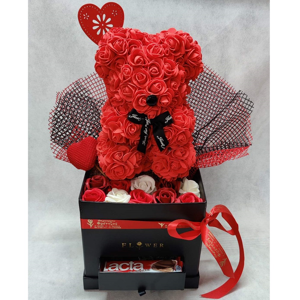 valentines present with rosebear and soap roses