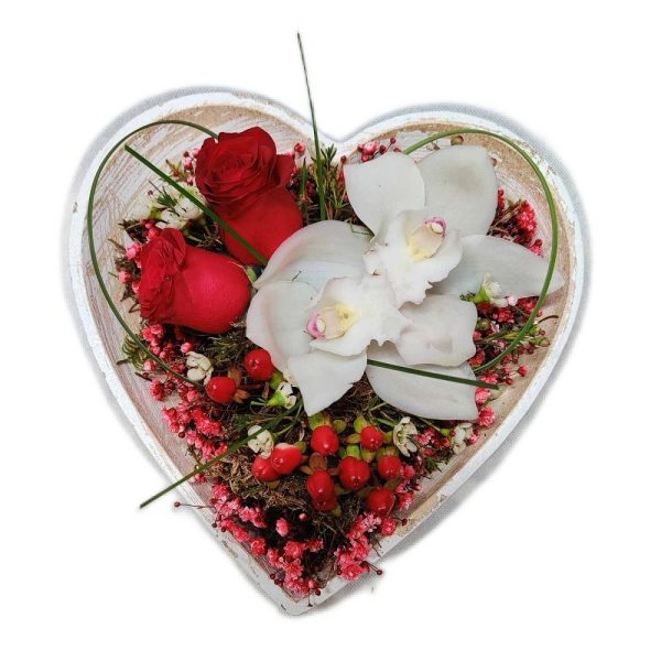valentines gift with roses and orchid white